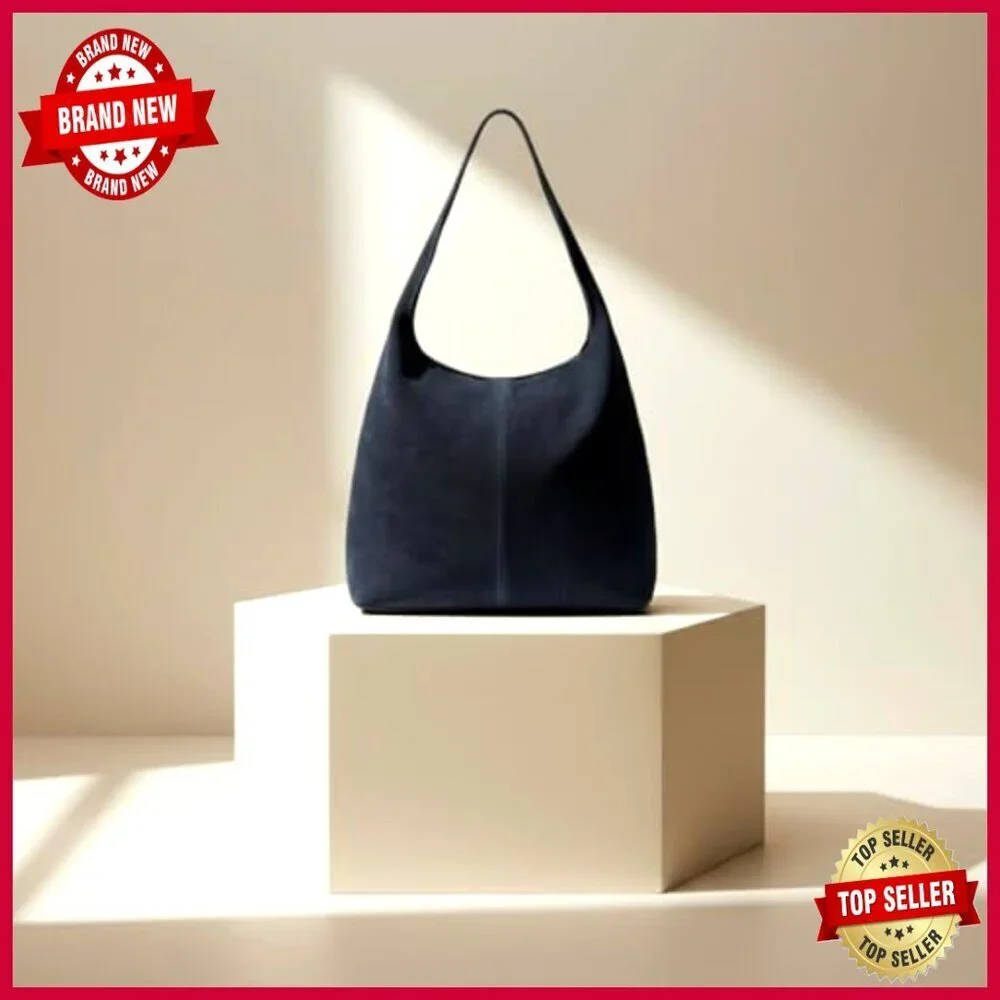 Large Genuine Suede Hobo Bag with Zipper, Soft Slouchy Shoulder Purse